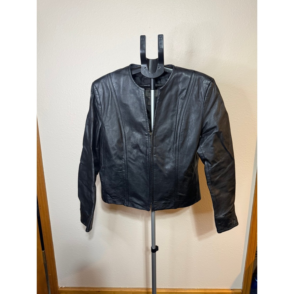 Uniform John Paul Richard Black Genuine Leather Jacket Zip Front Sz 14